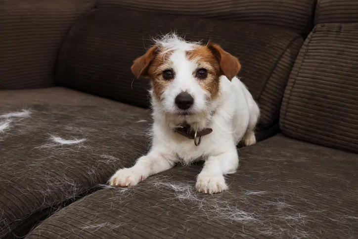 cute small dog shedding his fur
