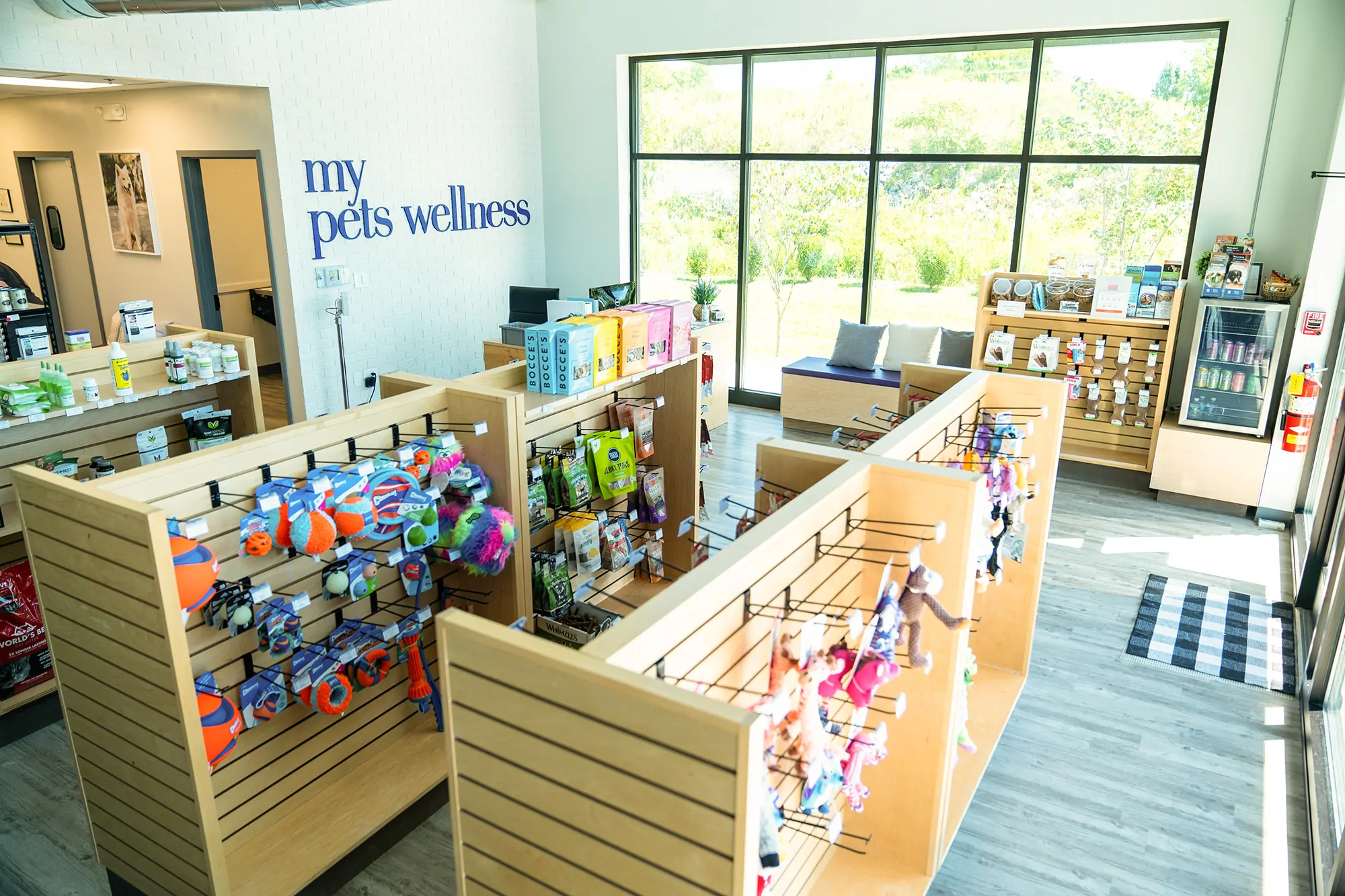 inside of the my pets wellness vet clinic lobby and retail store